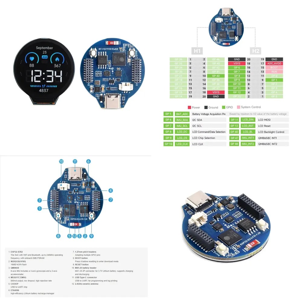 Esp32 Development Board - ESP32-S3 LCD 개발 보드 1.28인치 IPS