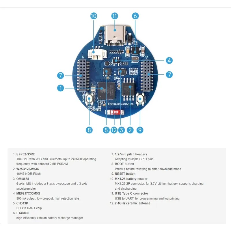 ESP32-S3 LCD 개발 보드 1.28인치 IPS  - Esp32 Development Board 리뷰 및 가격